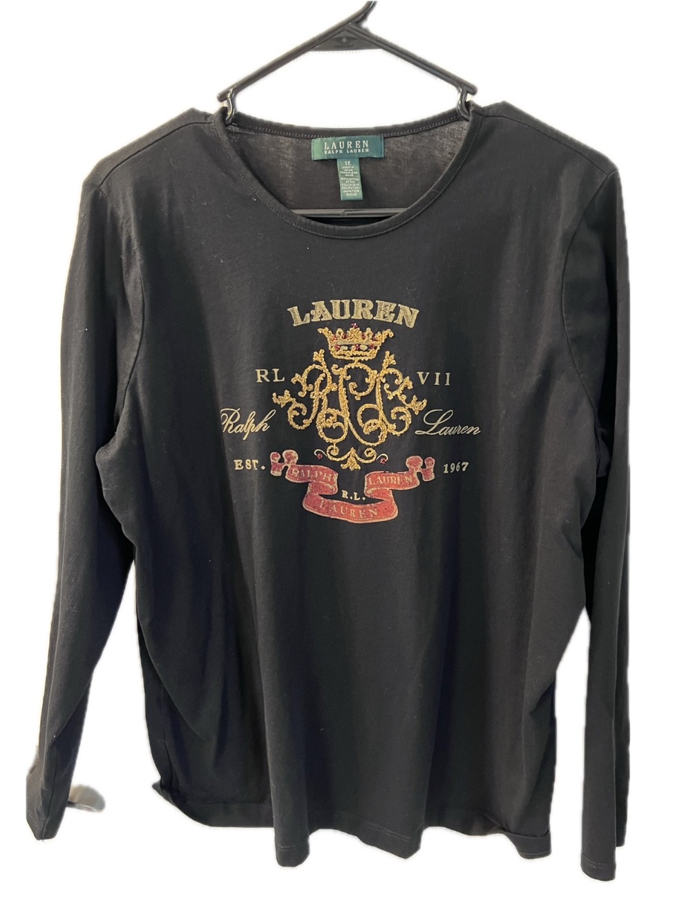 Ralph Lauren Black Crewneck Embellished Long Sleeve Tee